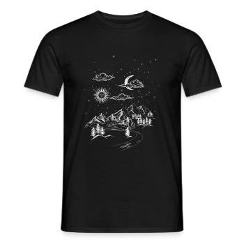 Paysage, Ciel nocturne, Montagnes, Étoiles lune soleil - T-shirt homme - noir - Devant - AI Model Male 178 light (178cm)