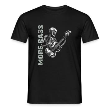 Skeleton Skull with Bass Guitar and Saying More Bass - Men's T-Shirt - black - Front - AI Model Male 178 light (178cm)