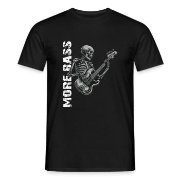 Skeleton Skull with Bass Guitar and Saying More Bass - Men's T-Shirt - black - Front - AI Model Male 178 light (178cm)