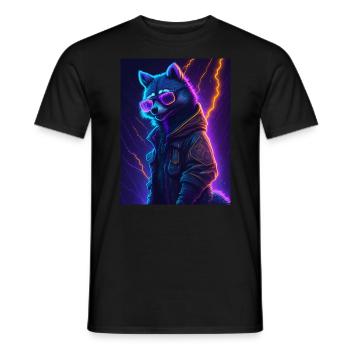 Raccoon, Neon, Gaming, Steampunk - Men's T-Shirt - black - Front - AI Model Male 178 light (178cm)