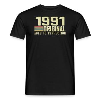 Né en 1991 - Vintage 1991 - 33e Anniversaire Rétro - T-shirt homme - noir - Devant - AI Model Male 178 light (178cm)
