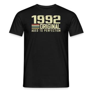 Né en 1992 - Vintage 1992 - 32e Anniversaire Rétro - T-shirt homme - noir - Devant - AI Model Male 178 light (178cm)