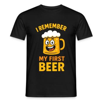 Funny Beer Mug - First Beer Memory - Men's T-Shirt - black - Front - AI Model Male 178 light (178cm)