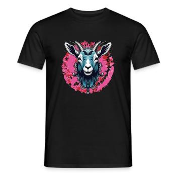 Ziegenbock Portrait auf großem Farbklecks - Männer T-Shirt - Schwarz - Vorne - AI Model Male 178 light (178cm)