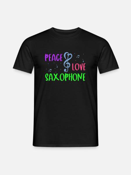Peace Love Saxophone - Männer T-Shirt - Schwarz