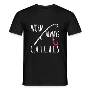 Wurm fängt immer - Männer T-Shirt - Schwarz - Vorne - AI Model Male 178 light (178cm)