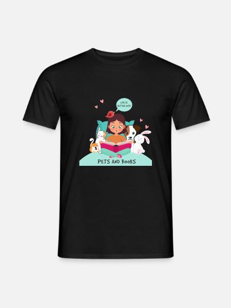 Das Leben ist besser mit Haustieren und Büchern - Männer T-Shirt - Schwarz