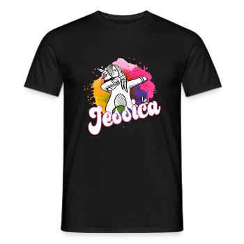 JESSICA - Schöner Name mit dabbing Einhorn - Männer T-Shirt - Schwarz - Vorne - AI Model Male 178 light (178cm)