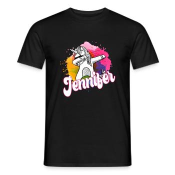 JENNIFER - Schöner Name mit dabbing Einhorn - Männer T-Shirt - Schwarz - Vorne - AI Model Male 178 light (178cm)