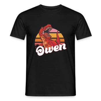 OWEN - Beautiful boy name with T-REX Dino - Men's T-Shirt - black - Front - AI Model Male 178 light (178cm)