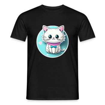 Kawaii Cat - Cute - Manga - Japan - Men's T-Shirt - black - Front - AI Model Male 178 light (178cm)