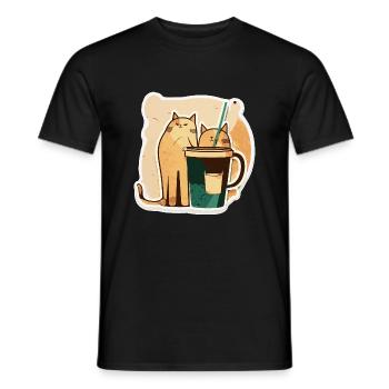 Katzen trinken Kaffee mit Strohhalm Geschenk - Männer T-Shirt - Schwarz - Vorne - AI Model Male 178 light (178cm)
