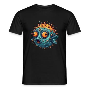 Lustiger Kugelfisch mit Stacheln der schielt Humor - Männer T-Shirt - Schwarz - Vorne - AI Model Male 178 light (178cm)