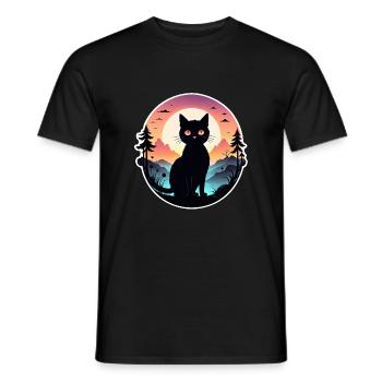 chat paysage et coucher de soleil - T-shirt homme - noir - Devant - AI Model Male 178 light (178cm)