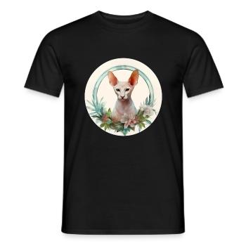 Orientalische Kurzhaarkatze Boho-Stil, Liebeskatzen - Männer T-Shirt - Schwarz - Vorne - AI Model Male 178 light (178cm)