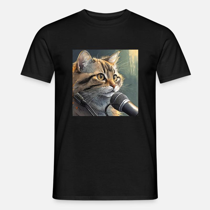 Katze mit Mikrofon - Männer T-Shirt - Schwarz