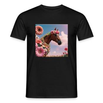 Pferdemädchen : Pferd mit Blumen - Männer T-Shirt - Schwarz - Vorne - AI Model Male 178 light (178cm)
