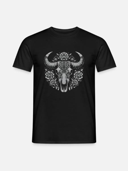 Ochsenschädel mit Blumen Design - Männer T-Shirt - Schwarz