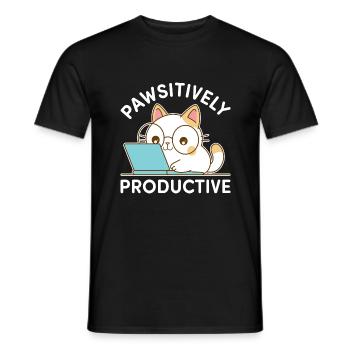 Pfotenproduktiv – Kawaii Cat bei der Arbeit - Männer T-Shirt - Schwarz - Vorne - AI Model Male 178 light (178cm)