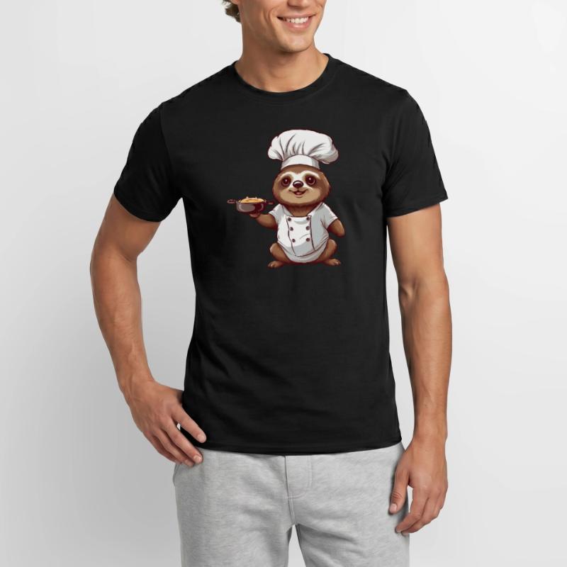 Cute Sloth Comic Chef with Chef's Hat Design Men's T-Shirt
