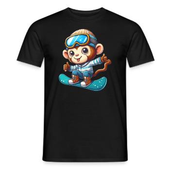 Monkey Chimpanzee Snowboarder Winter Sports Vacation - Men's T-Shirt - black - Front - AI Model Male 178 light (178cm)