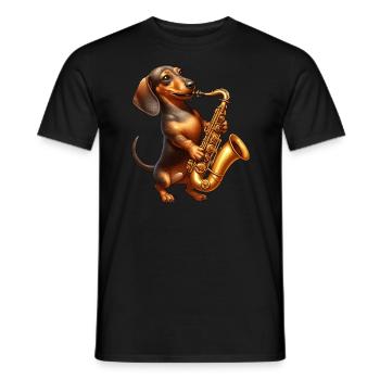 Dackel Saxofonist Jazz Musik Hund - Männer T-Shirt - Schwarz - Vorne - AI Model Male 178 light (178cm)