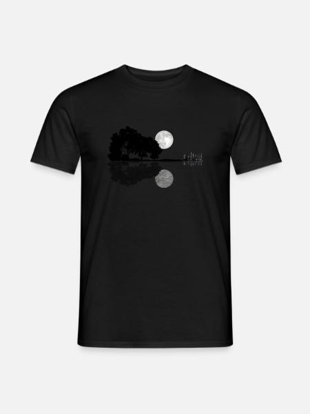 Gitara abstrakcyjna las miasto księżyc - T-shirt męski - czarny
