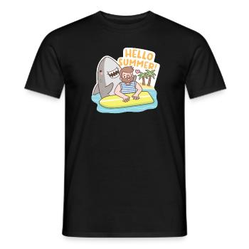 Lustiger Hai und Surfer, Hallo Sommer - Männer T-Shirt - Schwarz - Vorne - AI Model Male 178 light (178cm)