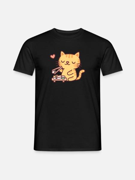 Cute Tabby Cat Loves Sushi - Men's T-Shirt - black