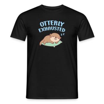 Cute Sleeping Otter Otterly Exhausted Funny Pun - Men's T-Shirt - black - Front - AI Model Male 178 light (178cm)