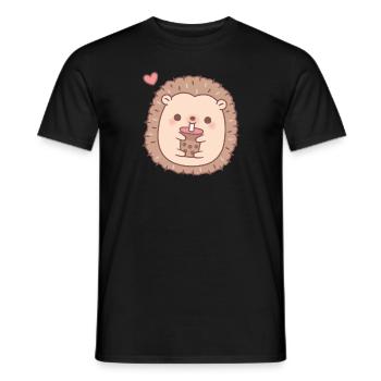 Cute Little Hedgehog Loves Bubble Tea - Men's T-Shirt - black - Front - AI Model Male 178 light (178cm)