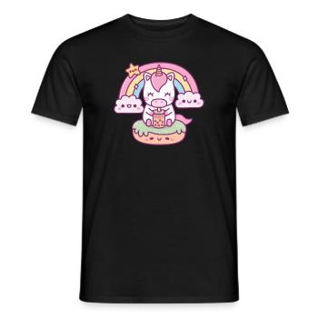 Cute Unicorn Drinking Boba Tea, Rainbow And Clouds - Men's T-Shirt - black - Front - AI Model Male 178 light (178cm)