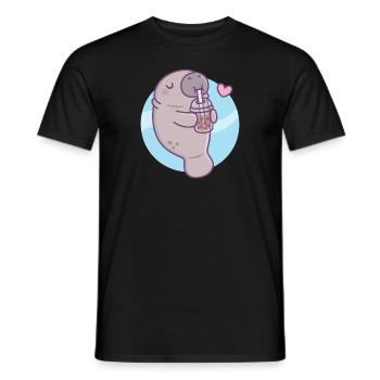 Cute Manatee Loves Drinking Bubble Tea - Men's T-Shirt - black - Front - AI Model Male 178 light (178cm)