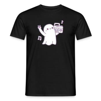 Cute Ghost Dancing With Boombox Radio - Men's T-Shirt - black - Front - AI Model Male 178 light (178cm)