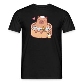 Cute Capybara and Ducky Relaxing in Hot Bath - Men's T-Shirt - black - Front - AI Model Male 178 light (178cm)