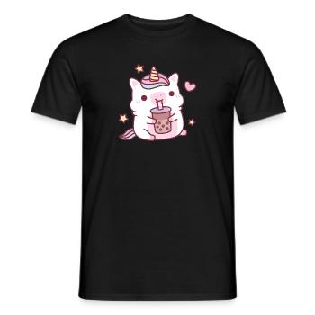 La licorne potelée mignonne aime le thé Boba - T-shirt homme - noir - Devant - AI Model Male 178 light (178cm)