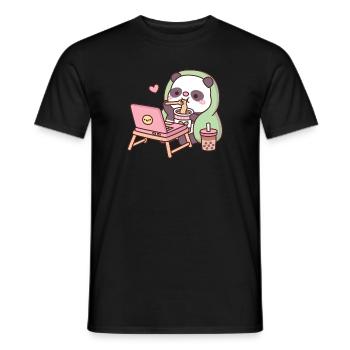 Panda mignon refroidissant avec des nouilles et du thé à bulles - T-shirt homme - noir - Devant - AI Model Male 178 light (178cm)
