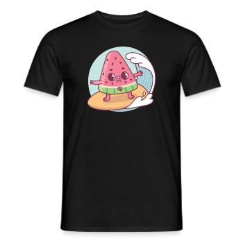 Cute Watermelon Surfing The Waves Funny - Men's T-Shirt - black - Front - AI Model Male 178 light (178cm)