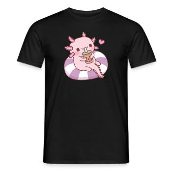 Mignon Axolotl Chilling sur Pool Float Boire Boba - T-shirt homme - noir - Devant - AI Model Male 178 light (178cm)