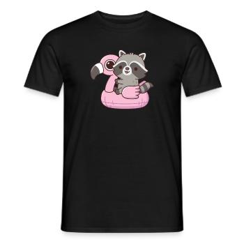 Raton laveur mignon sur flotteur de piscine flamant rose - T-shirt homme - noir - Devant - AI Model Male 178 light (178cm)