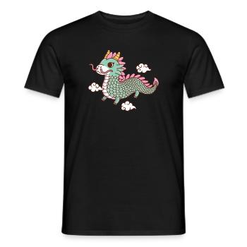 Dragon vert volant parmi les nuages - T-shirt homme - noir - Devant - AI Model Male 178 light (178cm)
