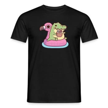 Mignon Crocodile Potelé Se Relaxant Sur Flamingo Float - T-shirt homme - noir - Devant - AI Model Male 178 light (178cm)