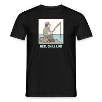 Funny Reel Chill Life Fishing Pun - Men's T-Shirt - black - Front - AI Model Male 178 light (178cm)