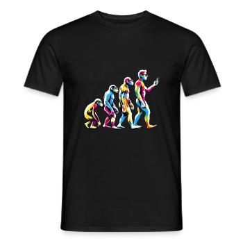 Evolution of Man to Cell Phone Nerd Geek Monkey - Men's T-Shirt - black - Front - AI Model Male 178 light (178cm)