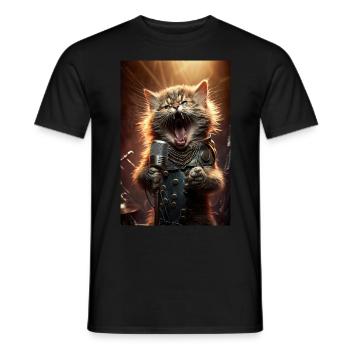 Cat Heavy Metal Singer Rock Cool Guitar Music - Men's T-Shirt - black - Front - AI Model Male 178 light (178cm)