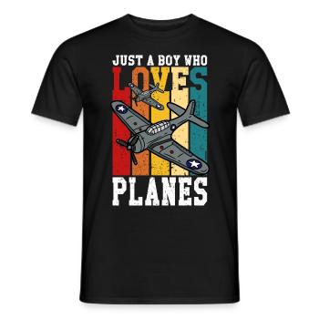 Nur ein Junge, der Flugzeuge liebt - Leidenschaft - Männer T-Shirt - Schwarz - Vorne - AI Model Male 178 light (178cm)