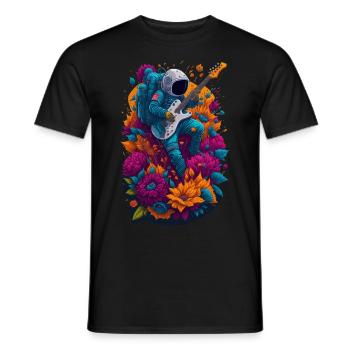 Astronaut mit E-Gitarre und Blumen Illustration - Männer T-Shirt - Schwarz - Vorne - AI Model Male 178 light (178cm)