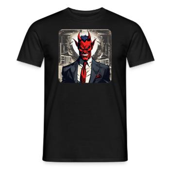 Evil grinning devil with tie and suit - Men's T-Shirt - black - Front - AI Model Male 178 light (178cm)