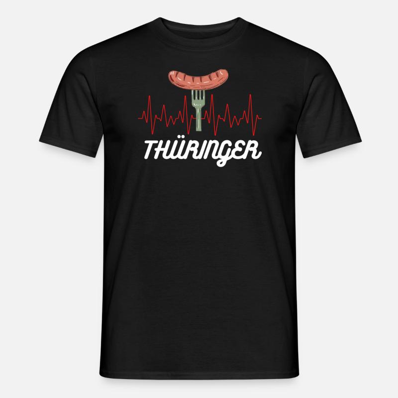 Thüringen Bratwurst Herzschlag Wurst Thüringer - Männer T-Shirt - Schwarz