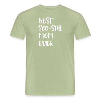 Sco-Shi Moeder - Heren T-shirt - saliegroen - Voor - AI Model Male 178 light (178cm)